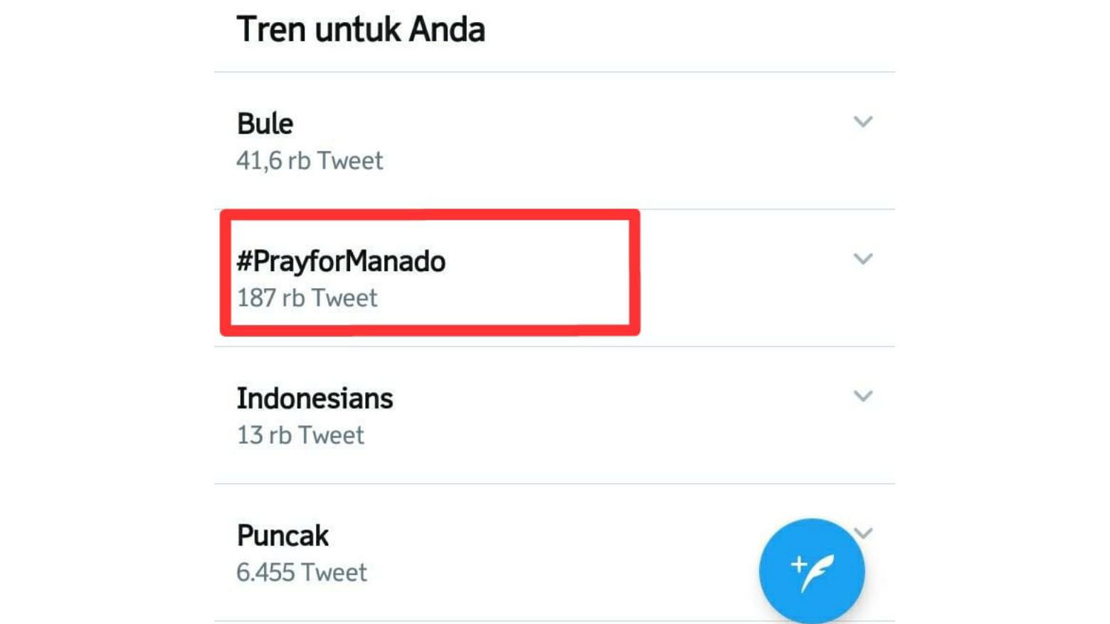 Hashtag PrayforManado Menggema di Twitter