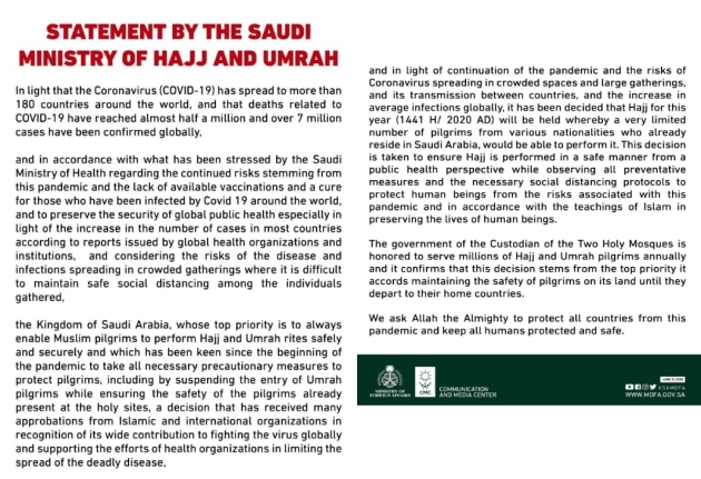 Arab Saudi Putuskan Ibadah Haji 2020 Tetap Digelar