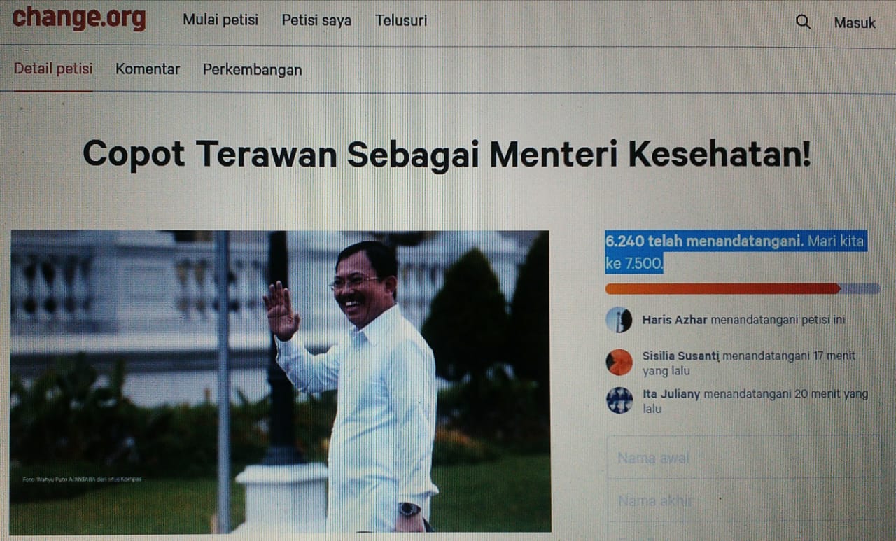 Presiden Jokowi Didesak Copot Terawan sebagai Menteri Kesehatan