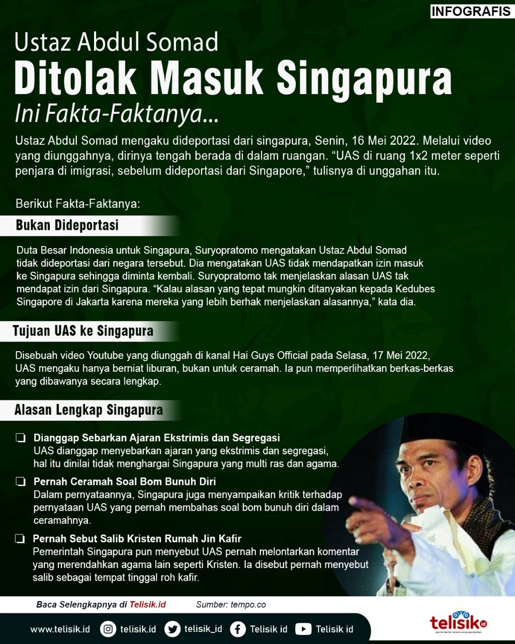 Infografis: Ustaz Abdul Somad Ditolak Masuk Singapura, Ini Fakta-faktanya