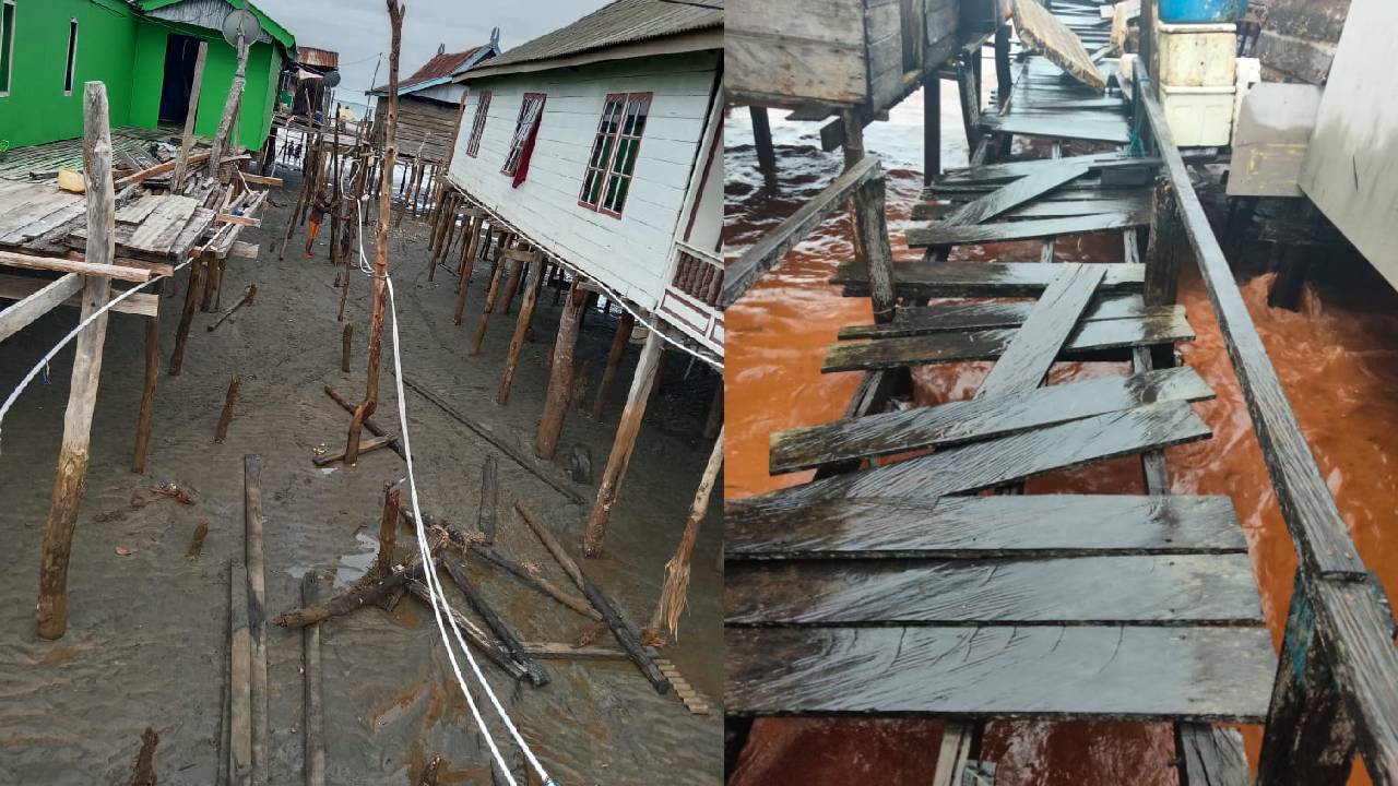 Talut Penahan Ombak Jebol, Rumah Warga dan Jembatan Penghubung Rusak