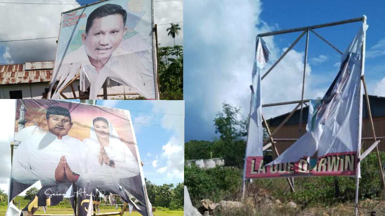 Puluhan Baliho Bakal Calon Bupati Muna Barat La Ode Darwin Dirusak