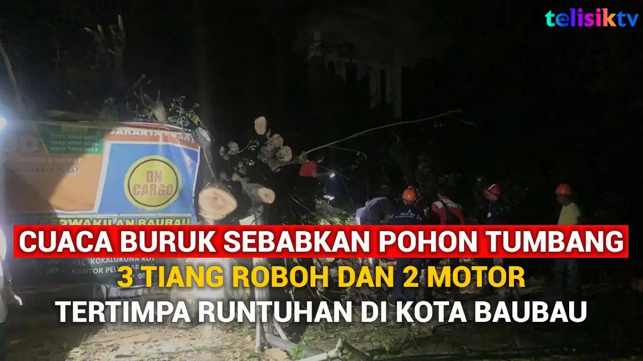 Video: Cuaca Buruk Sebabkan Pohon Tumbang, 3 Tiang Roboh dan 2 Motor Tertimpa Runtuhan di Kota Baubau