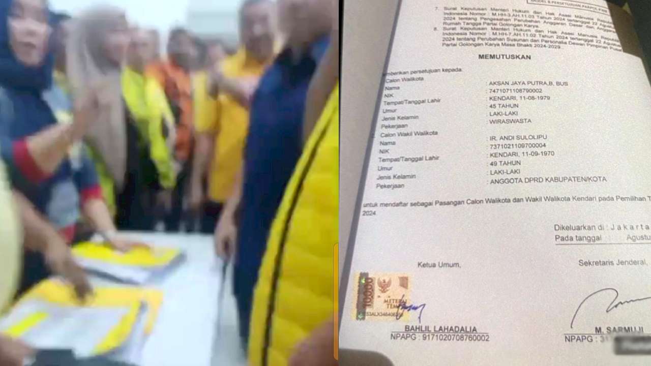 Surat Rekomendasi Bacawali Kendari Aksan Jaya Putra Dilarikan Anak Ketua DPW Golkar Sultra