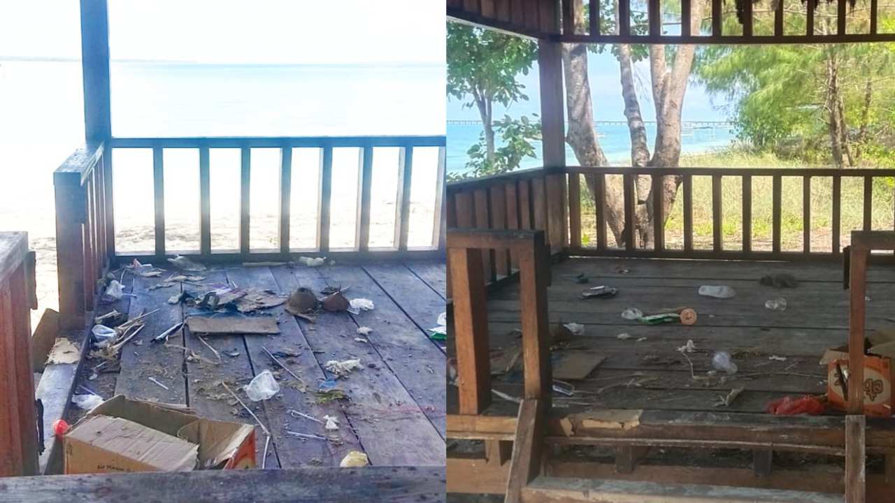 Gazebo Pulau Hoga Wakatobi Dipenuhi Sampah Plastik
