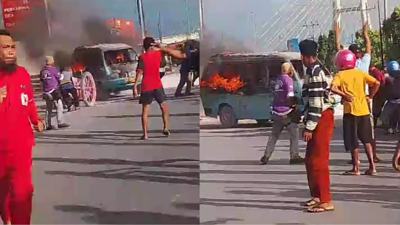 Mobil Angkot Terbakar Hebat di SPBU Kota Lama Kendari