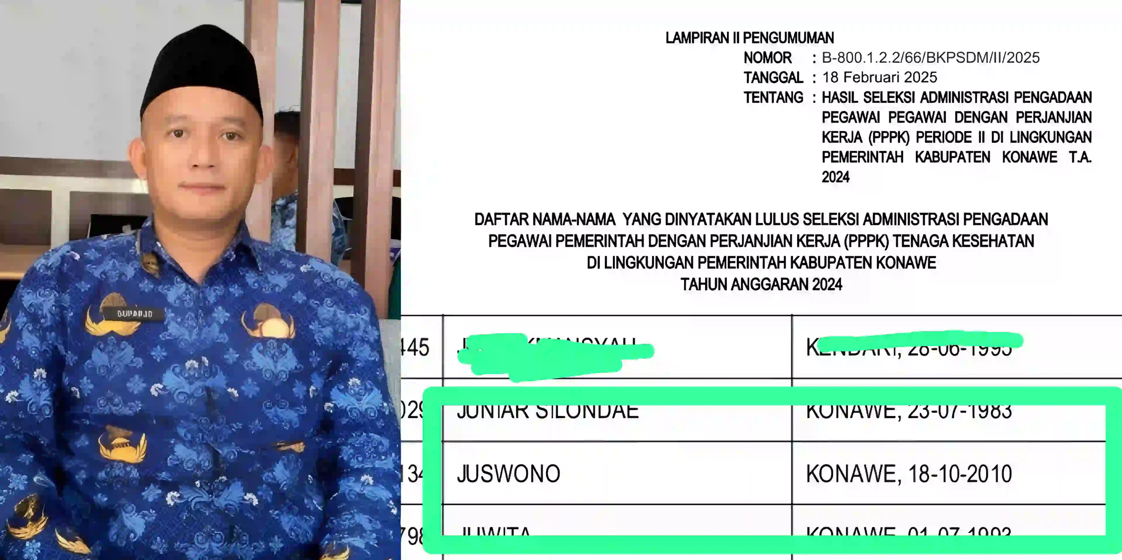 Peserta Berusia 14 Tahun Dinyatakan Lulus Seleksi PPPK di Konawe