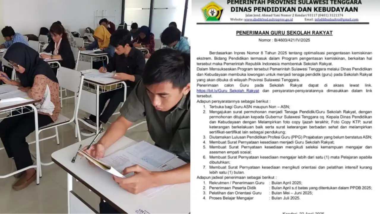 Rekrutmen Guru Sekolah Rakyat 2025 Sulawesi Tenggara Dibuka, Ini Link Daftar dan Syaratnya