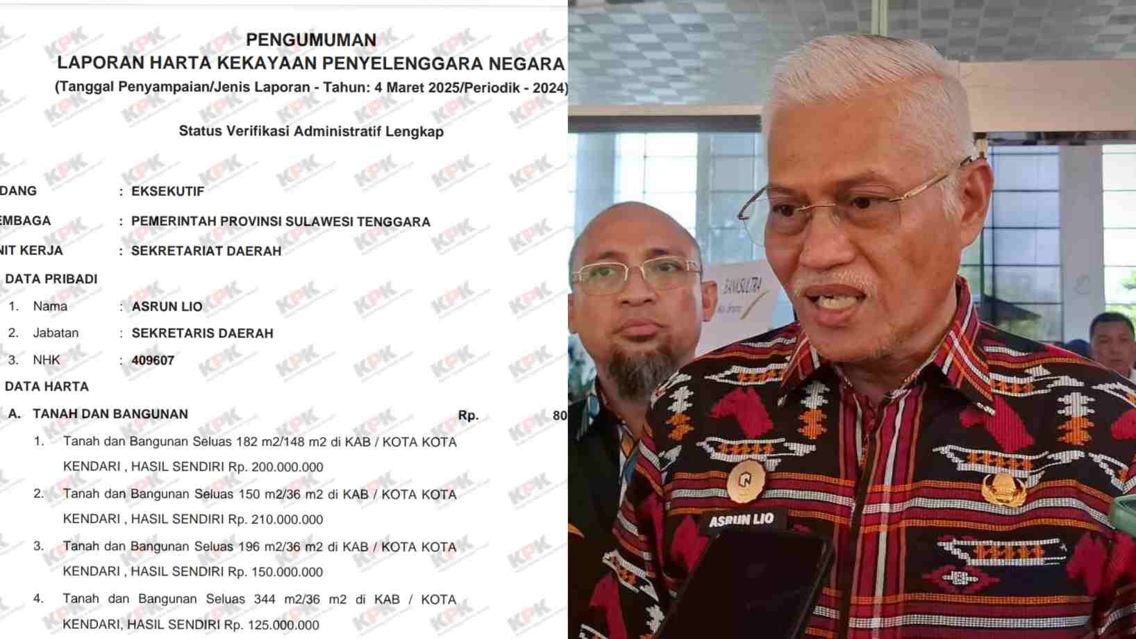 Sekda Sultra Asrun Lio Segera Diperiksa Kejati, Ini Rincian Lengkap Kekayaannya