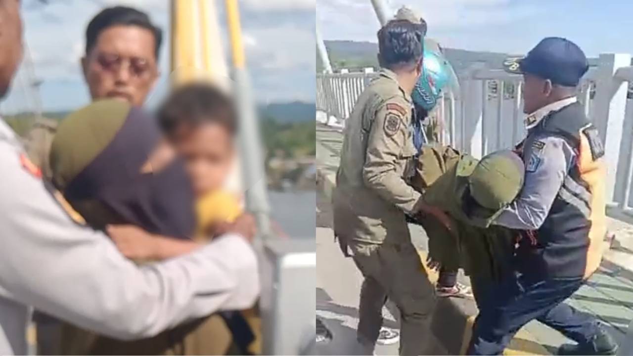 Heboh Wanita Berhijab Niqab Mau Lompat ke Jembatan Teluk Kendari, Gendong Anak Sambil Nangis