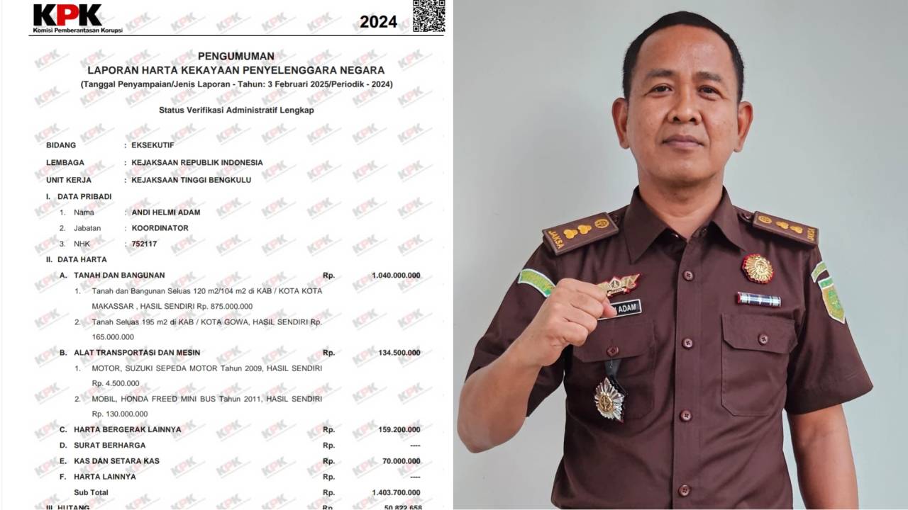 Eks Kasi Pidsus Makassar jadi Kajari Bombana, Segini Kekayaan dan Hutang Andi Helmi Adam