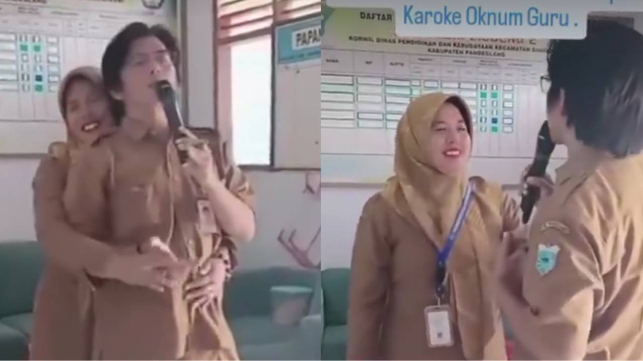 Viral Sepasang Guru SD Bukan Suami Istri Pelukan, Karaoke Pakai Smart TV di Ruang Sekolah