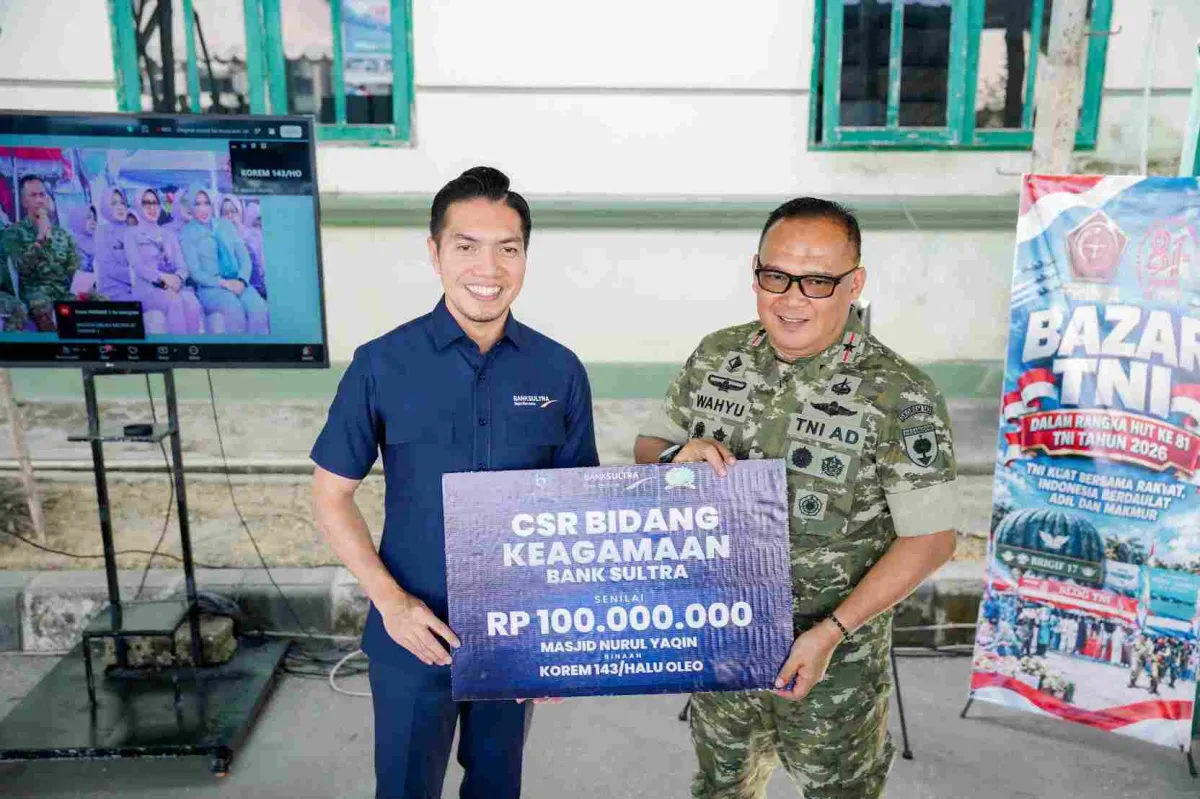 HUT ke-81 TNI, Bank Sultra Guyur CSR Ratusan Juta Masjid dan Beasiswa Anak Prajurit Korem 143/HO