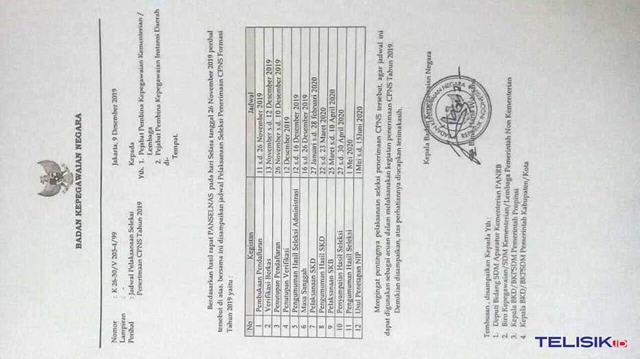 Jadwal resmi selekdi CASN dari BKN. Foto: Istimewa