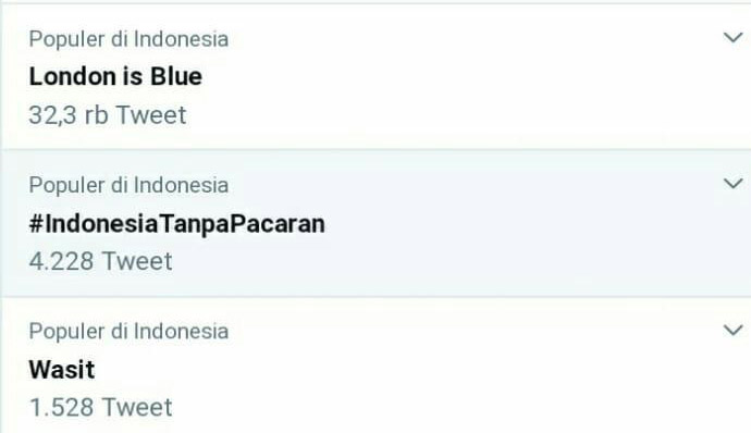 Hasil screenshot trending topic Indonesia di twitter. Foto: Istimewa