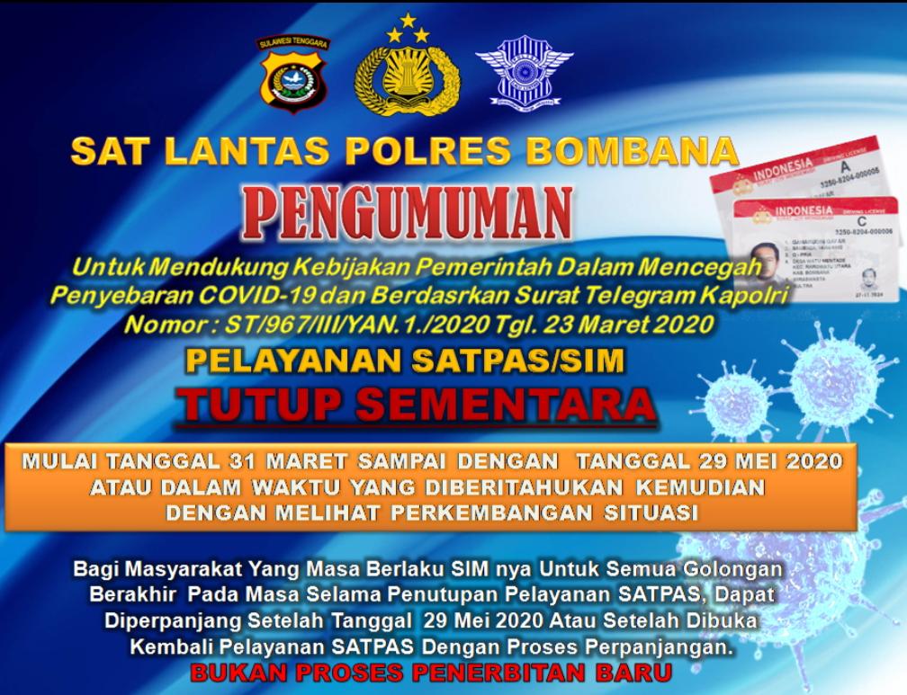 Pengumuman penutupan pelayanan SIM oleh Polres Bombana. Hir/Telisik