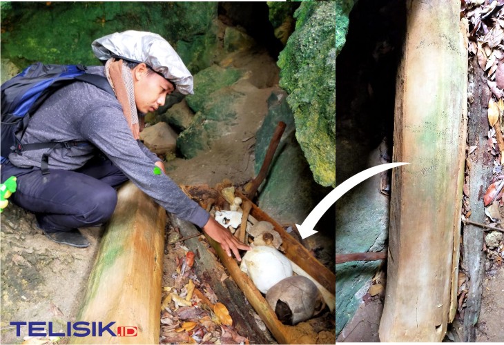 Peti berisi tengkorak manusia di goa, terletak di Desa Bahari, Kecamatan Tolala, Kolaka Utara. Foto: Muh. Risal/Telisik