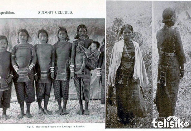 Orang Suku Moronene  yang tinggal di Pulau Kabaena dan di daratan Rumbia. Gambar dari buku Johannes Elbert, Sunda-Expedition, 1911 dan 1912. Foto: Ist.
