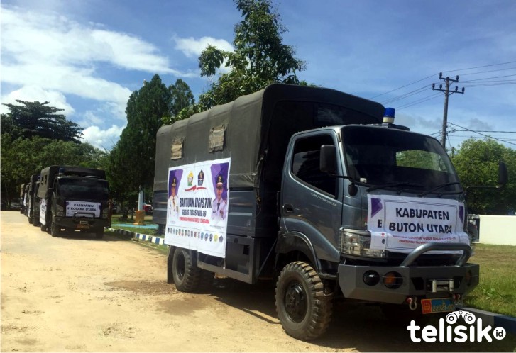 Truk yang mengangkut bantuan Sembako untuk Masyarakat. Foto: Dul/ Telisik