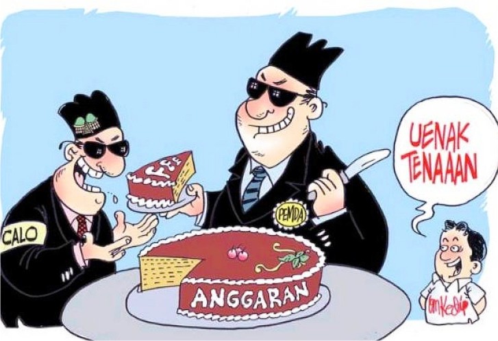 Ilustrasi seorang pejabat daerah bersama calo yang sukses mengkebiri hak rakyat. Foto: Repro Modus Aceh