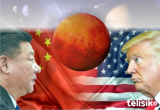Ilustrasi misi penjelejahan Tiongkok-AS ke planet Mars. Gambar: telisik.id