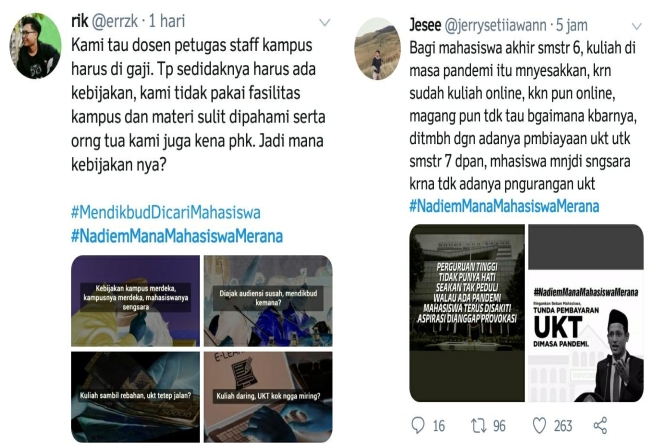 Hasil screenshot sejumlah cuitan Warganet yang mengeluhkan UKT. Foto: Fitrah Nugraha/Telisik