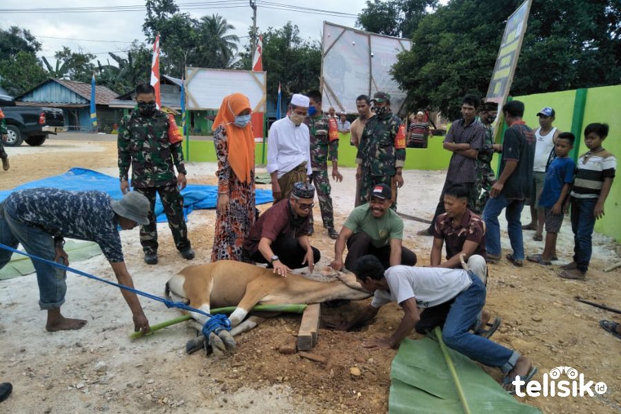 Suasana pemotongan hewan kurban di Mako Kodim 1412 Kolaka. Foto: Yusrin/Telisik