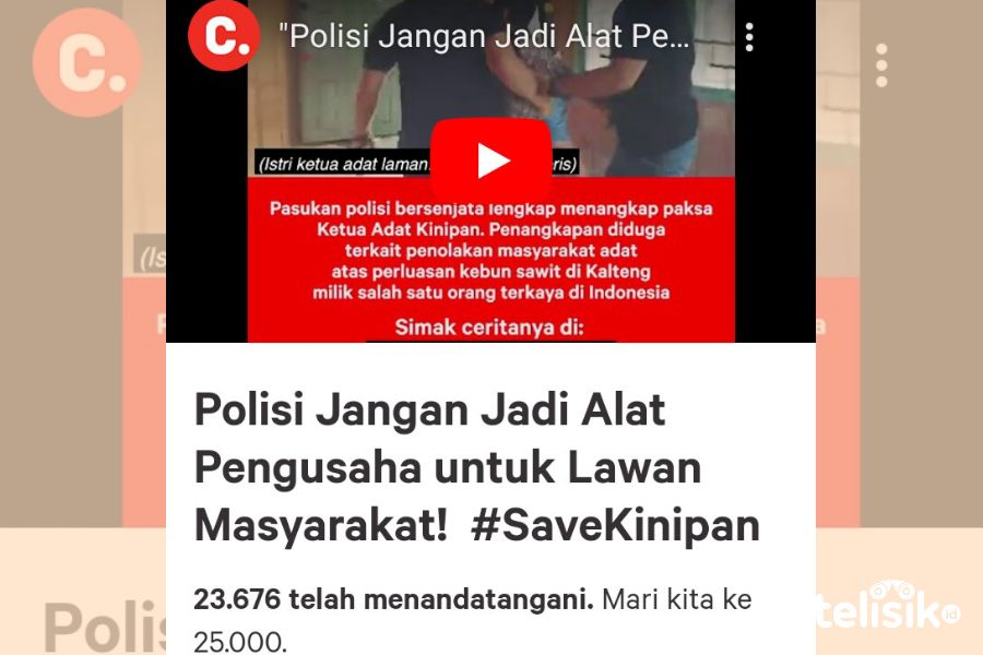 23.676 ribu netizen desak pembebasan Ketua Komunitas Adat Laman Kinipan melalui petisi online di Change.org. Foto: Marwan Azis/Telisik
