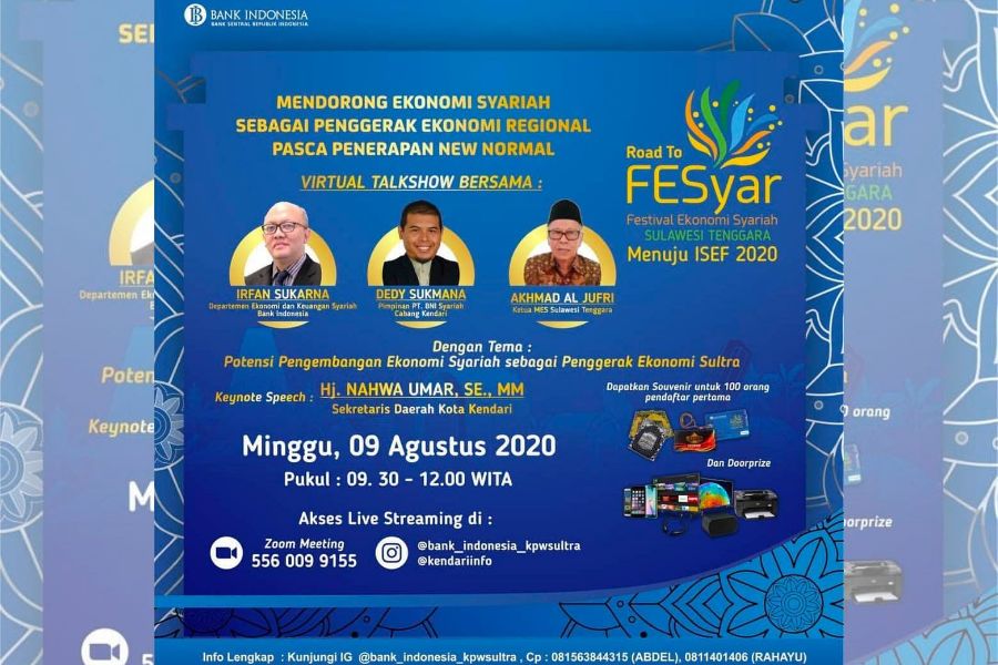 Bank Indonesia Perwakilan Sultra menggelar seminar virtual dalam pengembangan ekonomi berbasis syariah. Foto: Ist.