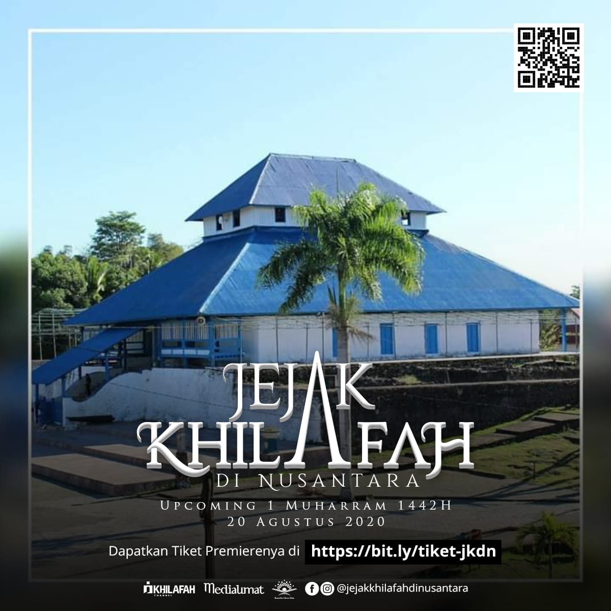 Salah satu pamflet film Jejak Khilafah di Nusantara yang berlatar Masjid tertua di Buton. Foto: Ist.