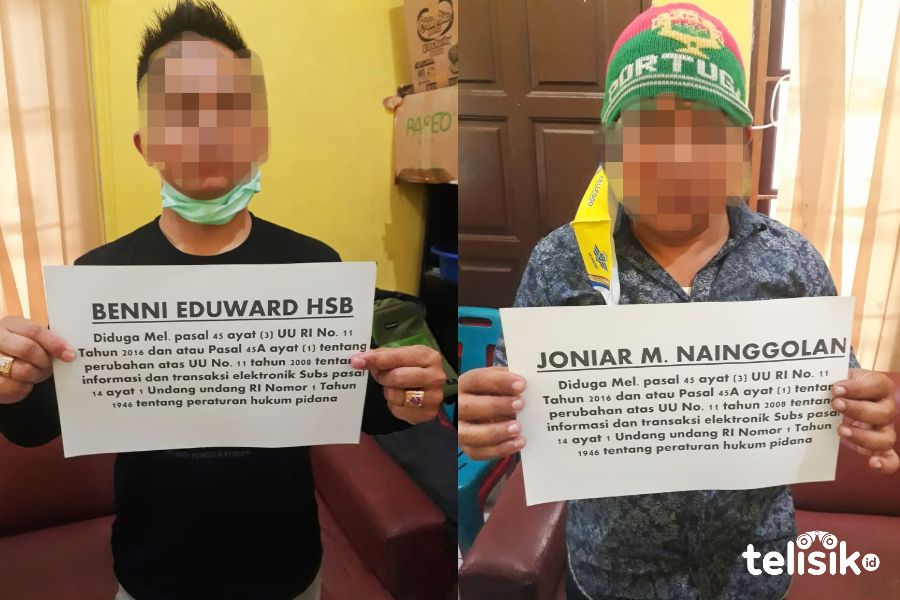 Benny Eduward Hasibuan dan Joniar M Nainggolan, tersangka kasus pelanggaran UU ITE. Foto: Ones Lawolo/Telisik