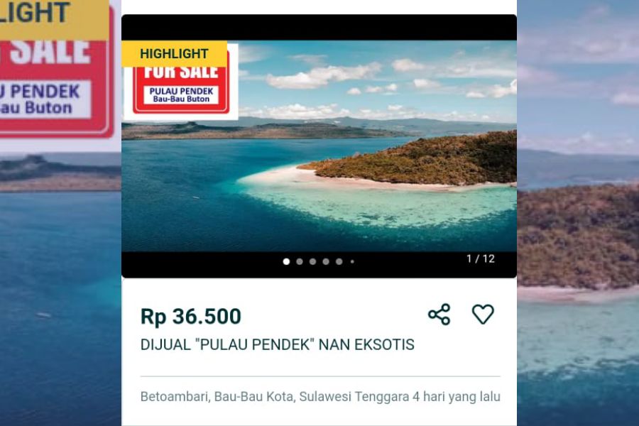 Tangkapan layar situs belanja online yang sedang menjual salah satu pulau di Sultra. Foto: Ist.