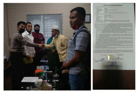 Sarpan saat berdamai dengan pihak kepolisian Unit Reskrim Polsek Percut Sei Tuan. Foto: Ist.
