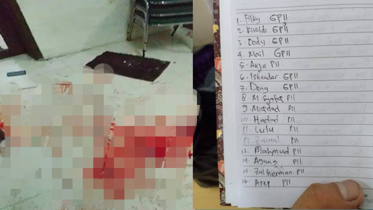 Salah satu ruangan yang terlihat darah yang berceceran, kemudian ada juga tulisan nama-nama anggota PII yang ditangkap. Foto: Ist.