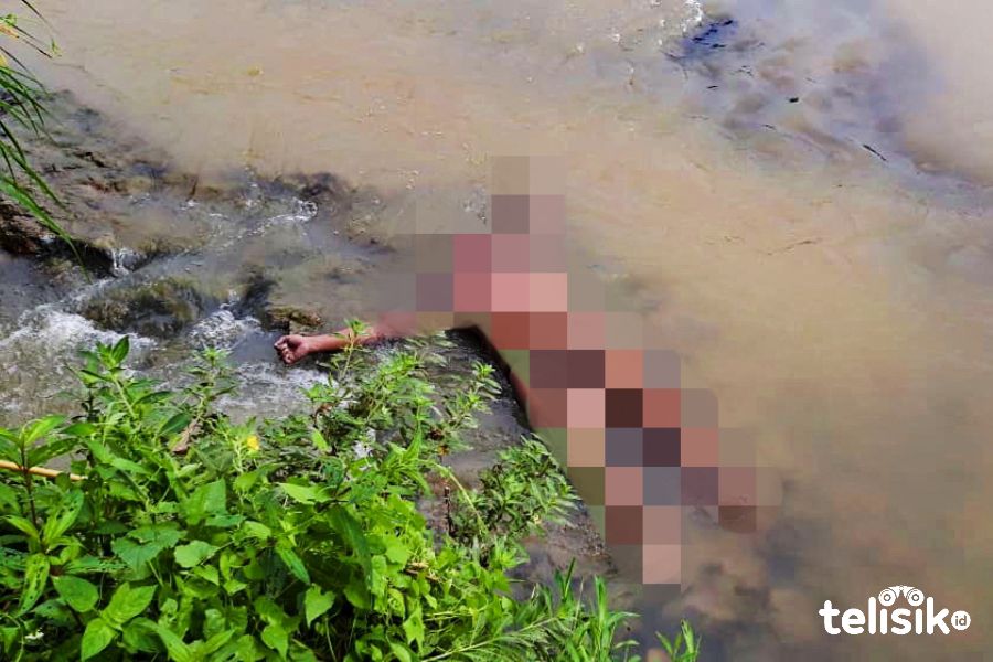 Mayat seorang laki-laki tanpa identitas ditemukan mengapung di sungai. Foto: Ones Lawolo/Telisik