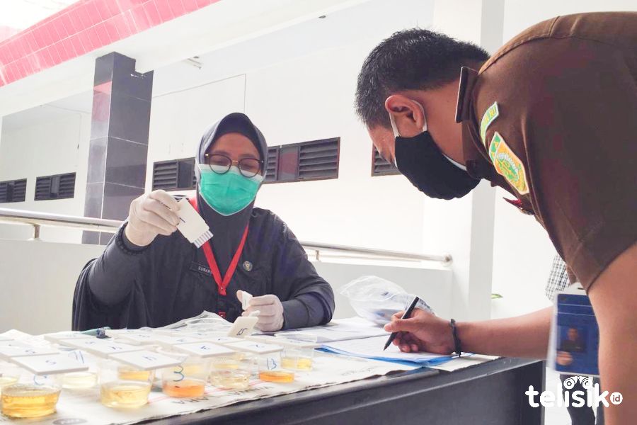 Suasana Pelaksanaan Tes Urine di Kejari Kendari. Foto: Siswanto Azis/Telisik