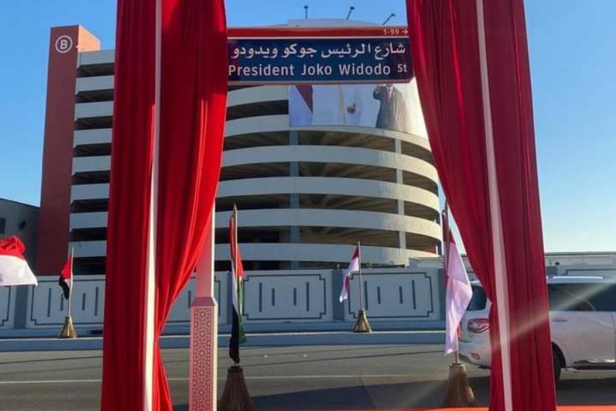 Peresmian jalan yang menggunakan nama Presiden Joko Widodo di Kota Abu Dhabi, Uni Emirat Arab. Foto: Ist