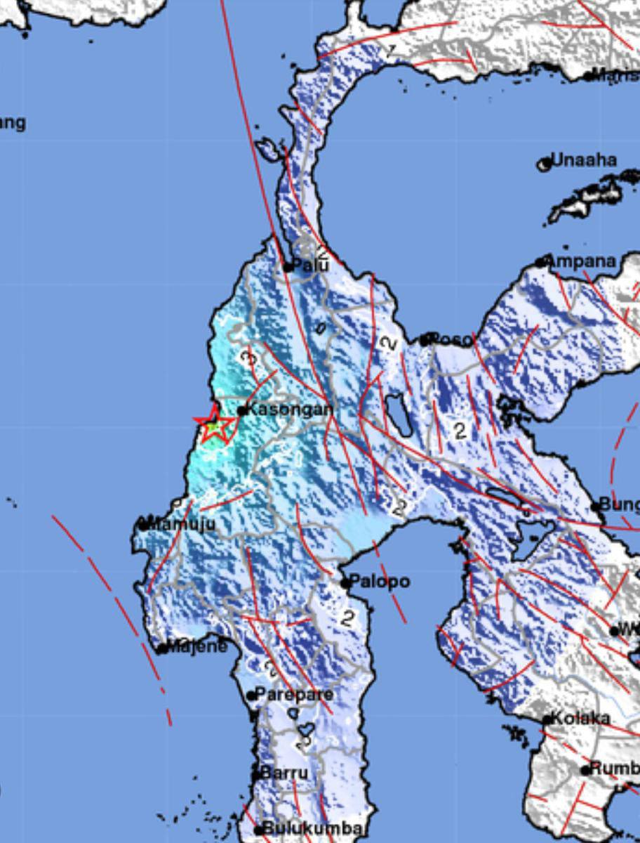 Gempa kuat mengguncang Mamuju Tengah, Sulbar. Foto: Ist.