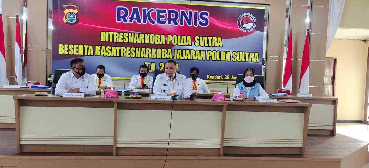 Rakernis Sosialisasi Inpres no 2 tahun 2020 BNN Sultra dan Ditresnarkoba Polda Sultra. Foto: Ist.