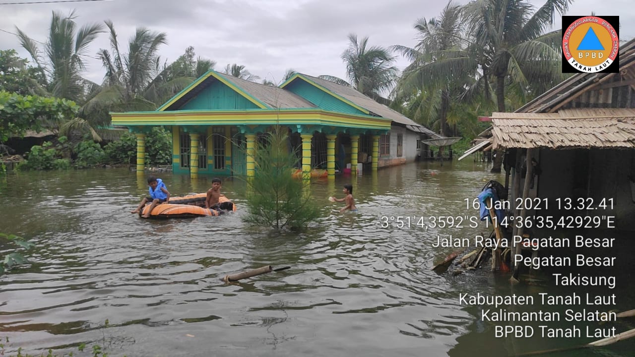 Potret salah satu wilayah di Kalsel yang terendam banjir. Foto: BPBD Tanah Laut, Kalsel