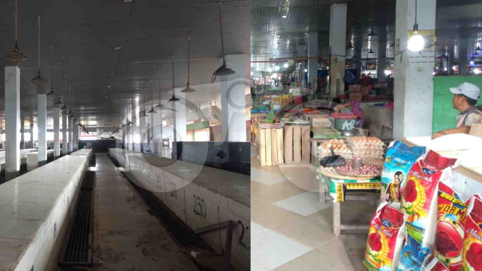 Kondisi pasar sentral Wua-wua yang sepih pembeli. Foto: Musdar/Telisik