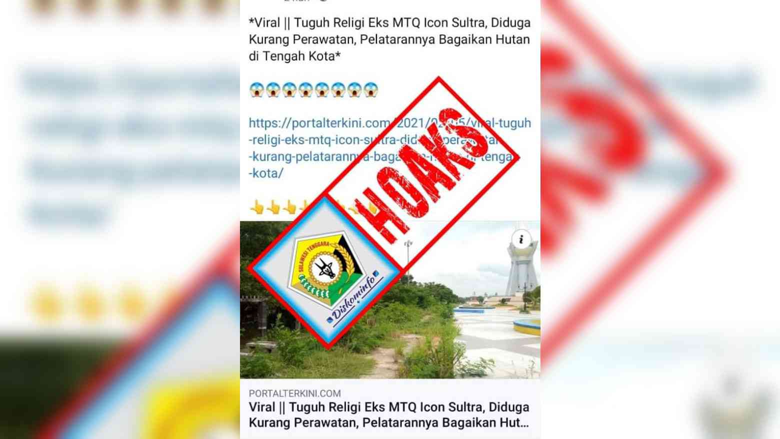 Stempel Hoaks Diskominfo Sultra pada salah satu pemberitaan media. Foto: Repro Facebook