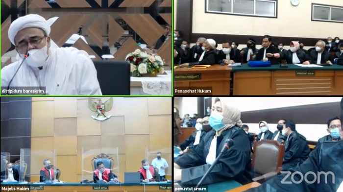 Screenshot live streaming persidangan Habib Rizieq Shihab. Foto: Repro detik.com