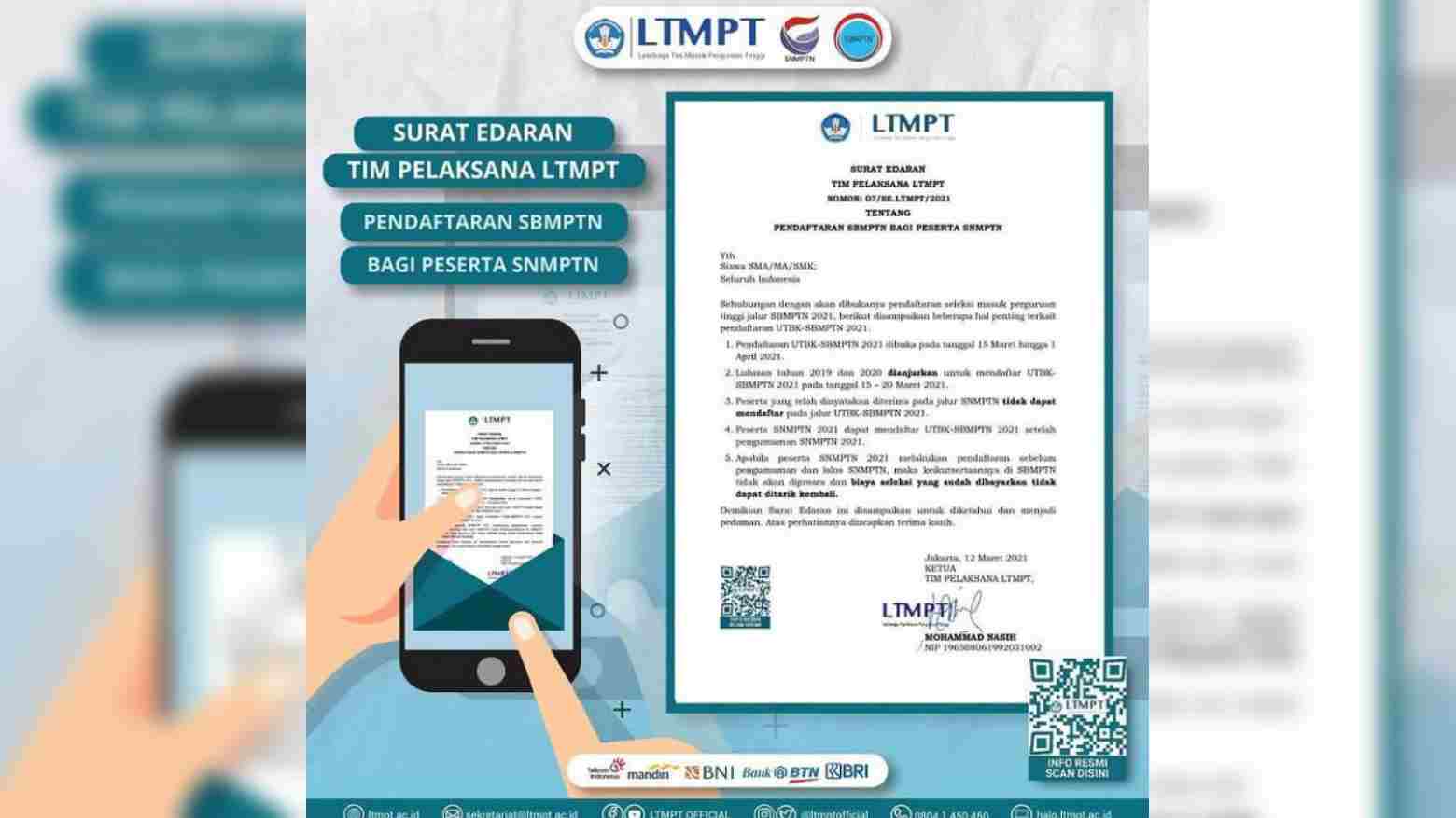Tangkapan layar surat edaran tim pelaksana LTMPT. Foto: Ist.