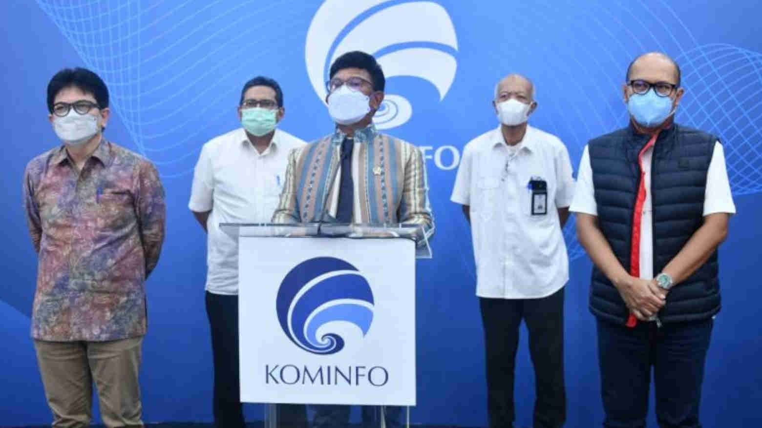 Menteri Komunikasi dan Informatika, Johnny G Plate ketika konferensi persnya. Foto: Repro Kominfo