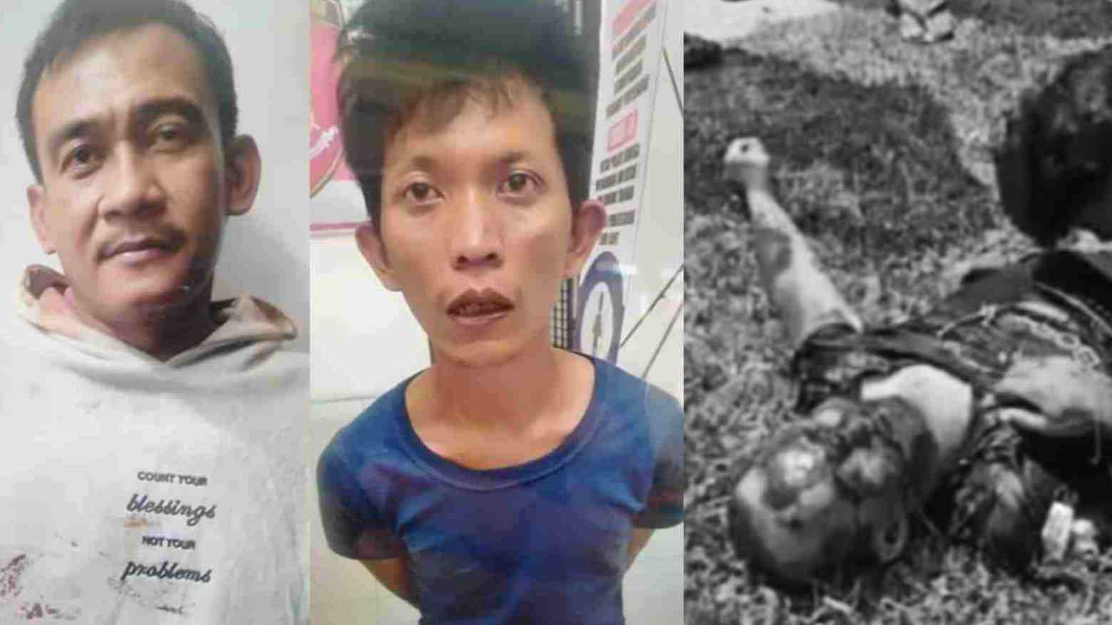 Dua pelaku dan korban pembunuhan yang berlumuran darah. Foto: Ist.