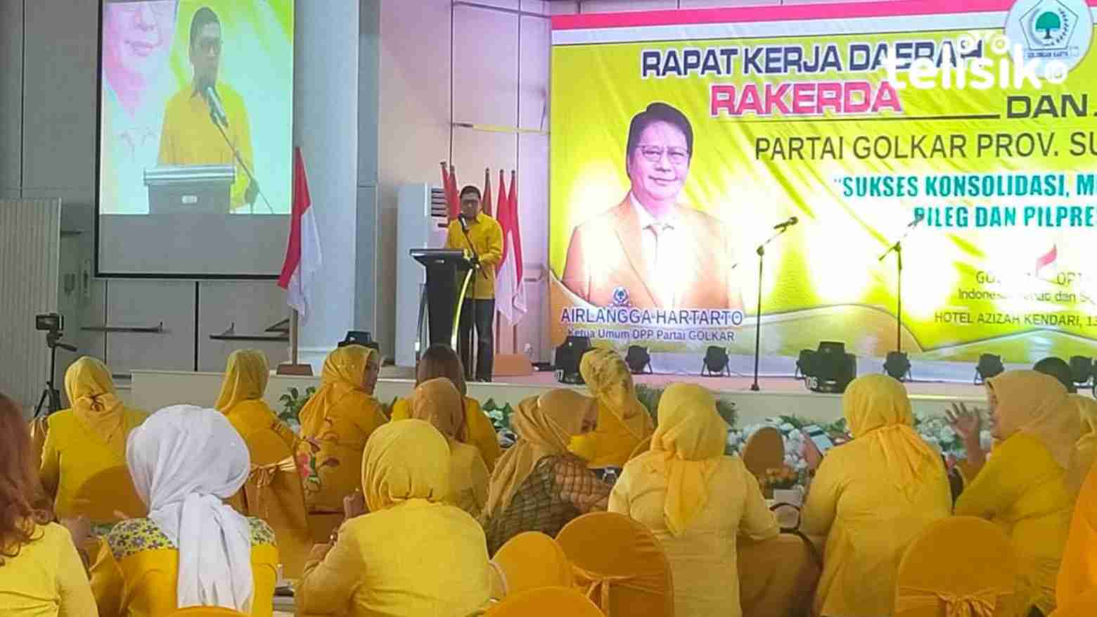 Wakil Ketua Umum DPP Golkar, Ahmad Doli Kurnia Tandjung saat menjelaskan Airlangga Hartarto jadi Capres di 2024. Foto: Ibnu/Telisik