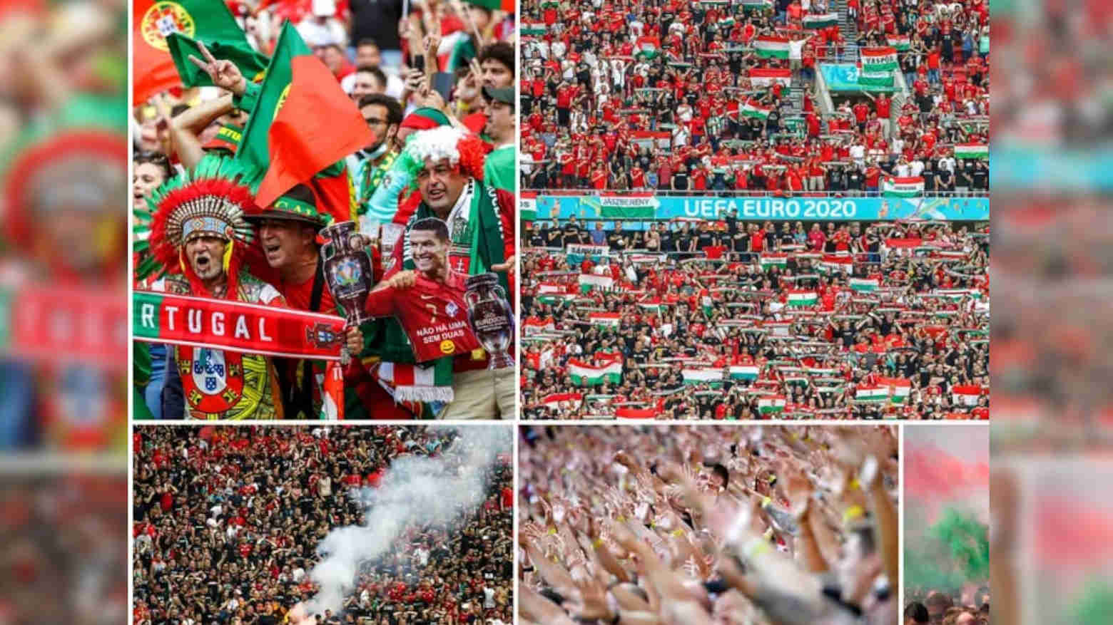 Inilah pemandangan tak biasa saat Timnas Hungaria menghadapi Portugal pada laga perdana Grup F Piala Eropa 2020. Sekitar 60.000 lebih penonton hadir di tengah pandemi. Foto: Repro Bola.com