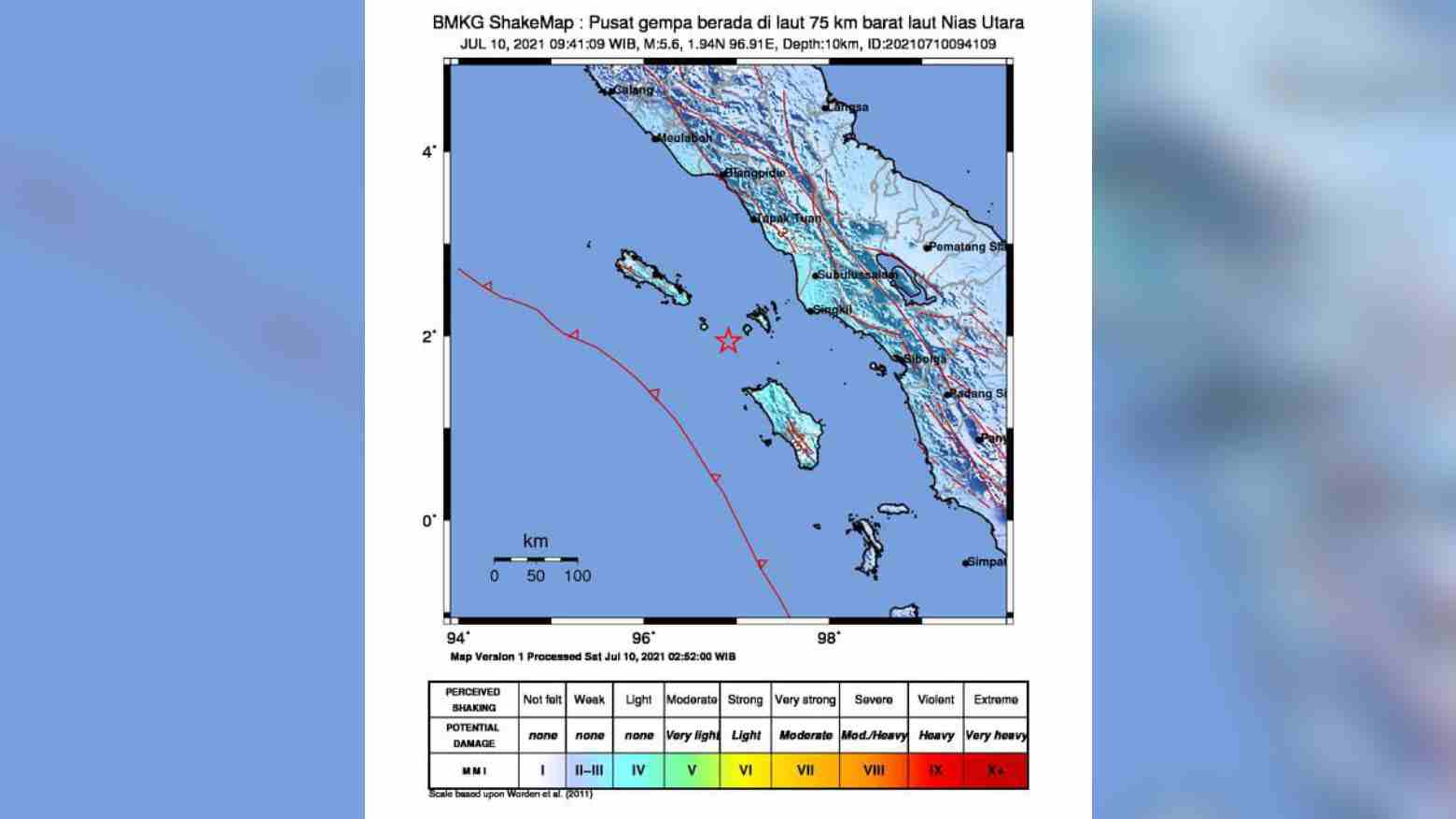Gempa mengguncang Kabupaten Nias Utara, Sumut. Foto: BMKG