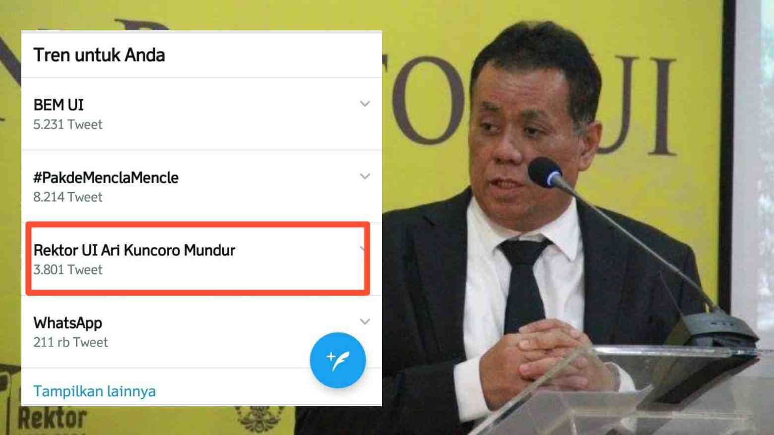 Rektor UI Ari Kuncoro trending di Twitter. Foto: Repro google.com